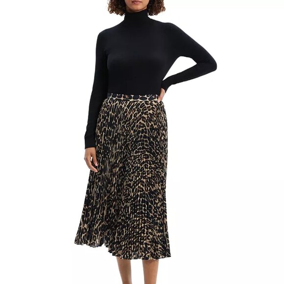 Theory Leopard Pleated Midi Skirt - Picture 2 of 7